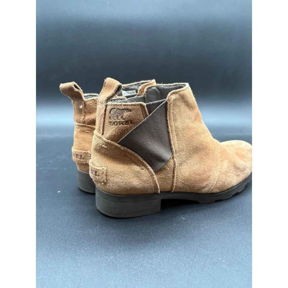 Sorel Girls Suede Waterproof Chelsea Boots Tan Brown Lug Sole Ankle‎ Booties Vtg